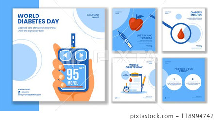 World Diabetes Day Social Media Post Flat Cartoon Style Background Illustration World Diabetes Day Social Media Post Flat Cartoon Style Background Illustration 118994742