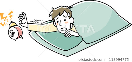 一個睡在蒲團裡的昏昏欲睡的男人試圖停止鬧鐘 一個睡在蒲團裡的昏昏欲睡的男人試圖停止鬧鐘 118994775