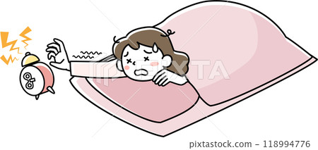 一個躺在蒲團裡的昏昏欲睡的女人試圖阻止警報 一個躺在蒲團裡的昏昏欲睡的女人試圖阻止警報 118994776