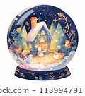 Cute Snow Globe - Neon Watercolor Christmas Scene 118994791