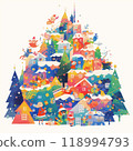 Christmas Town Atmosphere - Neon Watercolor Doodle Art 118994793