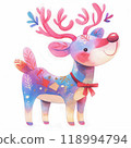 Cute Reindeer Figurine - Neon Watercolor Doodle Style 118994794
