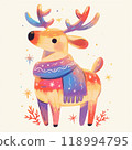 Cute Reindeer Figurine - Neon Watercolor Doodle Style 118994795