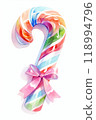 Cute Candy Cane - Neon Watercolor Doodle Art 118994796