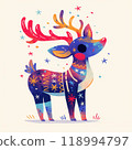 Adorable Reindeer Figurine - Neon Watercolor Cartoon Style 118994797