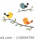 Happy Chubby Birds on Branches - Kid Drawing Christmas Style 118994799