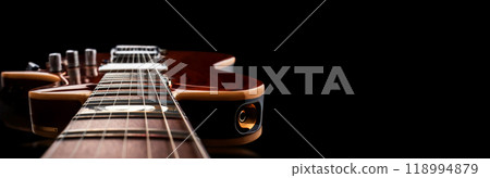 Extreme Close-up of an Electric Guitar on a Black Background - Generative Ai Extreme Close-up of an Electric Guitar on a Black Background - Generative Ai 118994879