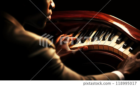 Hands of an African-American Pianist Playing a Piano Keyboard - Generative Ai 118995017
