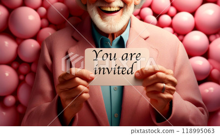 Male Hands Holding an Invitation Card for an Event with Text You Are Invited - Generative Ai 118995063
