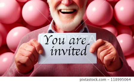Male Hands Holding an Invitation Card for an Event with Text You Are Invited - Generative Ai 118995064