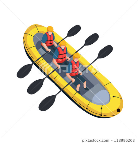 Vector illustration of rafting top view isolated from background. Clip art of active sport leisure in flat style. Summer water sport hobby 118996208