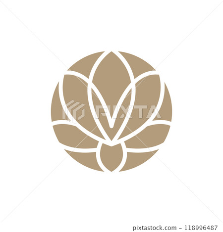 Vector simple lotus flower logo beige line design. template elegant element in trendy linear style. abstract emblem for floral shops or studios, wedding florists, creators of custom floral 118996487