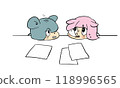 Cute mascot characters with expressive faces, hand-drawn illustrations 118996565