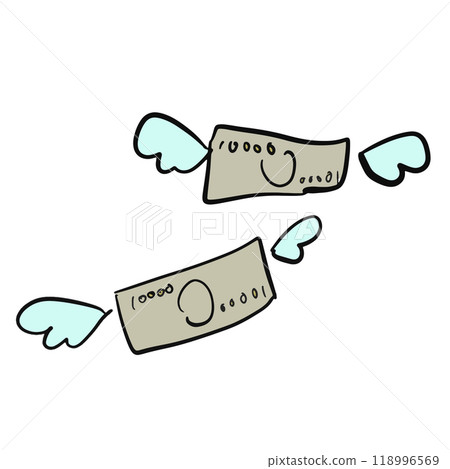 鈔票被浪費並從錢包飛向天空的插圖 118996569