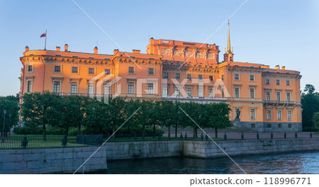 cityscape of the historical center of Saint Petersburg during white night, Saint Michael's Castle on Moyka River Embankment 118996771