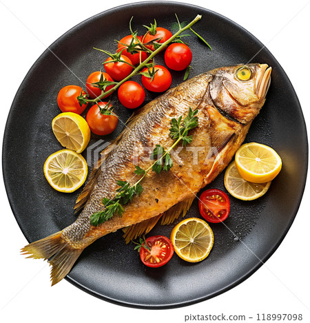 tasty whole fried fish with lemon elements tasty whole fried fish with lemon elements 118997098