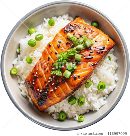 teriyaki salmon bowl grilled teriyaki glazed 118997099