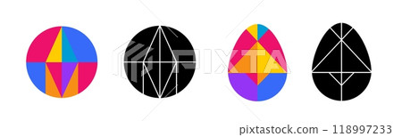Tangram game egg and circle figures in colorful and black style. Tangram game egg and circle figures in colorful and black style. 118997233