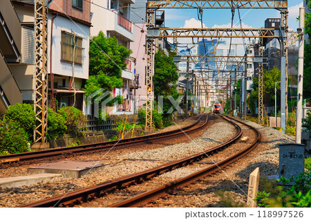 Odakyu Line Romancecar GSE Express running through a residential area 118997526
