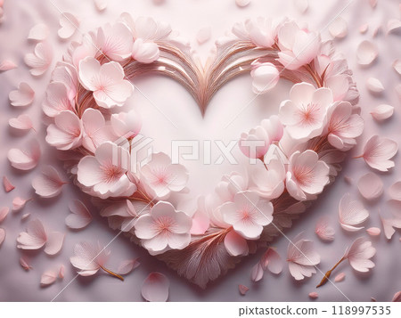 櫻花花瓣圖案的心型花環 118997535