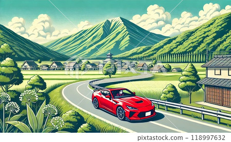 行駛在夏季鄉村道路上的跑車 118997632