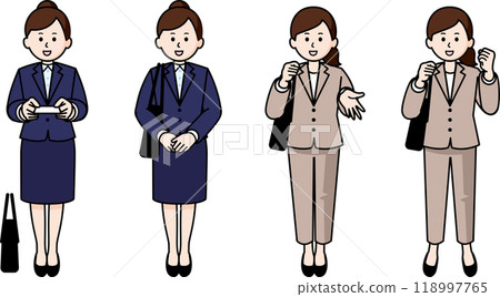 Full body pose set of 4 - Woman in a suit 118997765