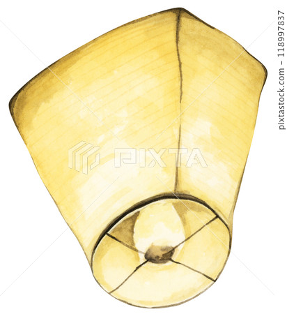 Paper lantern, Floating lantern in the sky. Making a Wish. Watercolor illustration. 118997837