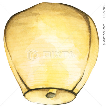 Paper lantern, Floating lantern in the sky. Making a Wish. Watercolor illustration. 118997839
