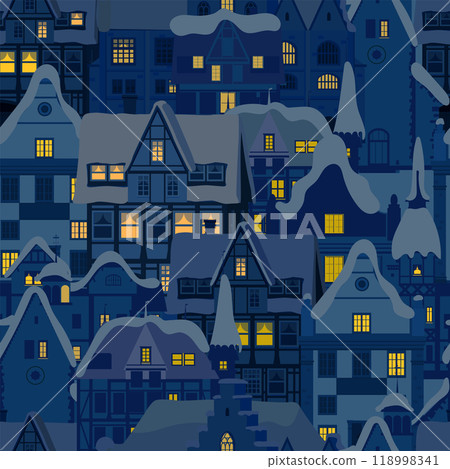 Winter Christmas town seamless pattern 118998341
