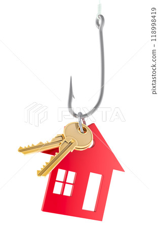 Home Key on the fishing hook, 3D rendering Home Key on the fishing hook, 3D rendering 118998419