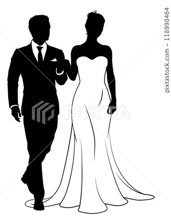 Bride And Groom Couple Wedding Dress Silhouettes Bride And Groom Couple Wedding Dress Silhouettes 118998464