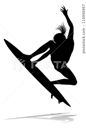 Woman Surfer Surfboard Female Surfer Silhouette Woman Surfer Surfboard Female Surfer Silhouette 118998467