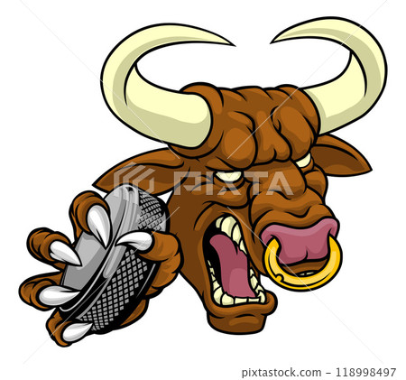 Bull Minotaur Longhorn Cow Ice Hockey Mascot Bull Minotaur Longhorn Cow Ice Hockey Mascot 118998497