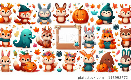 Set of cute animals in autumn forest for avatars and characters Set of cute animals in autumn forest for avatars and characters 118998772