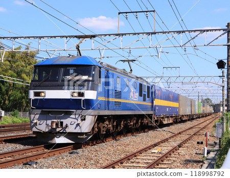 A freight train hauled by an EF210 passes through Yamazaki Station on the Tokaido Main Line. 118998792