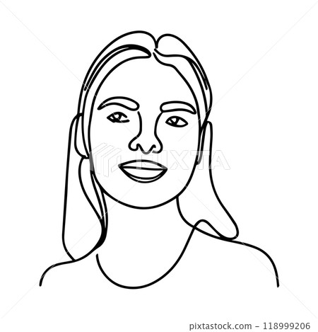 Abstract portrait of a girl with one continuous line, logo 118999206