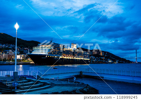 Nagasaki Port Cruise Ship Arrival (Westerdam) Illuminated Night View from Waterfront Forest Park [Nagasaki City] 118999245
