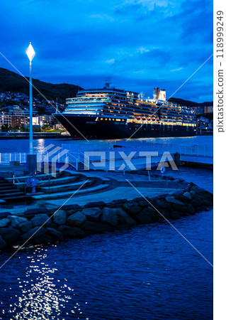 Nagasaki Port Cruise Ship Arrival (Westerdam) Illuminated Night View from Waterfront Forest Park [Nagasaki City] 118999249