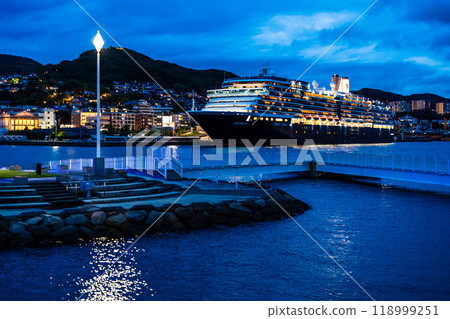 Nagasaki Port Cruise Ship Arrival (Westerdam) Illuminated Night View from Waterfront Forest Park [Nagasaki City] 118999251