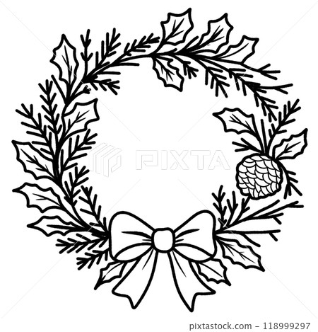 Line art doodle Hand drawn Christmas Winter graphic vector illustration isolated on white background color editable Christmas Wreath Line art doodle Hand drawn Christmas Winter graphic vector illustration isolated on white background color editable Christmas Wreath 118999297