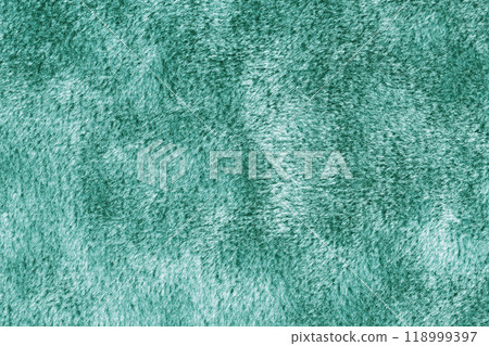 Faux fur texture, fluffy velours turquoise fabric or cloth, upholstery textile Faux fur texture, fluffy velours turquoise fabric or cloth, upholstery textile 118999397