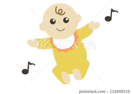Illustration of a happy baby listening to music - Stock