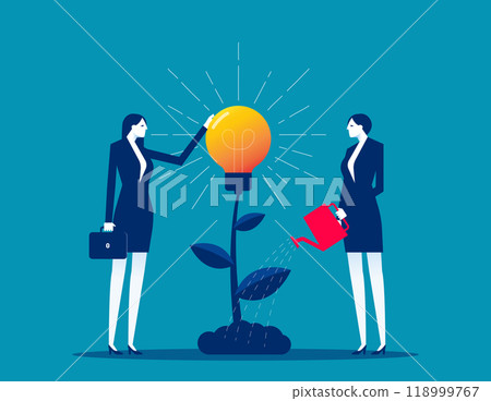 Team brainstorming, new idea generation, startup collaboration, idea management, project management, product development, find solution. Isolated flat vector illustration. Cultivating idea Team brainstorming, new idea generation, startup collaboration, idea management, project management, product development, find solution. Isolated flat vector illustration. Cultivating idea 118999767