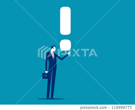 Story telling, speak out loud to draw attention and interest, fact important information or secret, businessman speaking with speech bubble as exclamation point. Caution and alert call concept 118999773