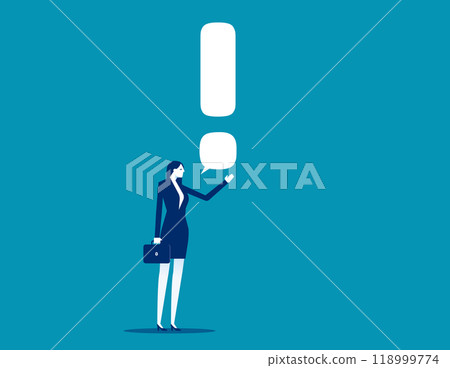 Story telling, speak out loud to draw attention and interest, fact important information or secret, businessman speaking with speech bubble as exclamation point. Caution and alert call concept 118999774