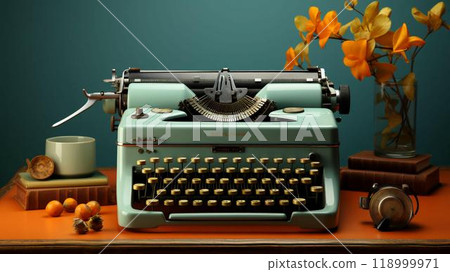 Old stylish vintage retro typewriter poster 118999971