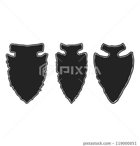 Illustration of stone arrow head. Design element for poster, card, banner, emblem, sign. Vector illustration Illustration of stone arrow head. Design element for poster, card, banner, emblem, sign. Vector illustration 119000851