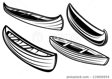 Set of illustration of kayak, canoe, boats. Design element for poster, card, banner, sign, logo. Vector illustration Set of illustration of kayak, canoe, boats. Design element for poster, card, banner, sign, logo. Vector illustration 119000854