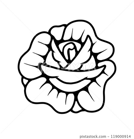 Illustration of rose in tattoo style. Design element for poster, card, t shirt. Vector illustration 119000914