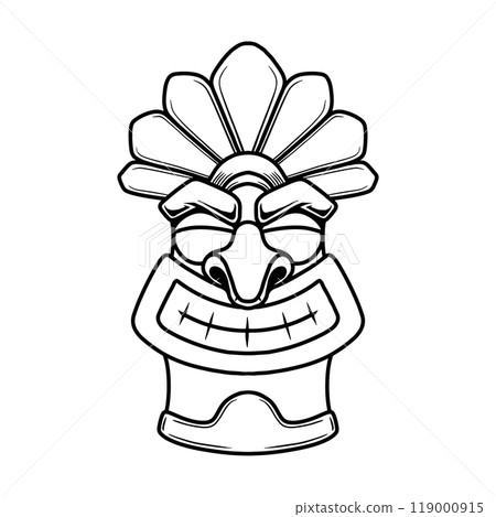 Illustration of tiki idol in monochrome style. Design element for poster, card, banner, emblem, sign. Vector illustration 119000915